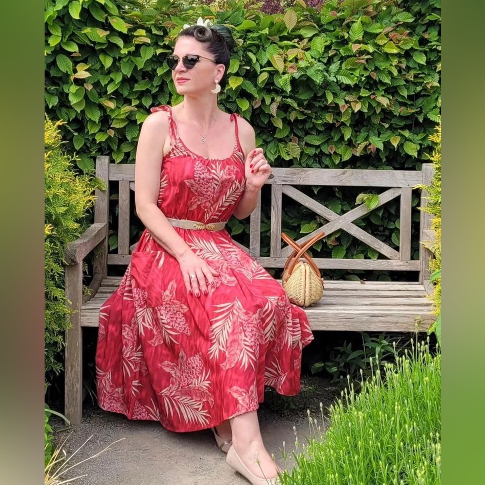 The "Suzy Sun Dress" in Ruby Palm Print, Tiki Style by Rock n Romance Vintage
